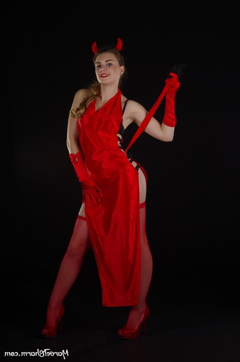 Marvelous Monica devilish red witch too hot to keep her dress 