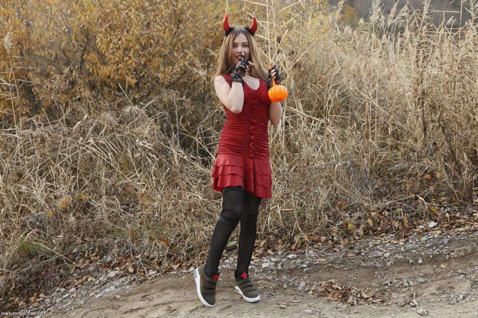 Marvelous Mila trick or treat or more with the devilish blond