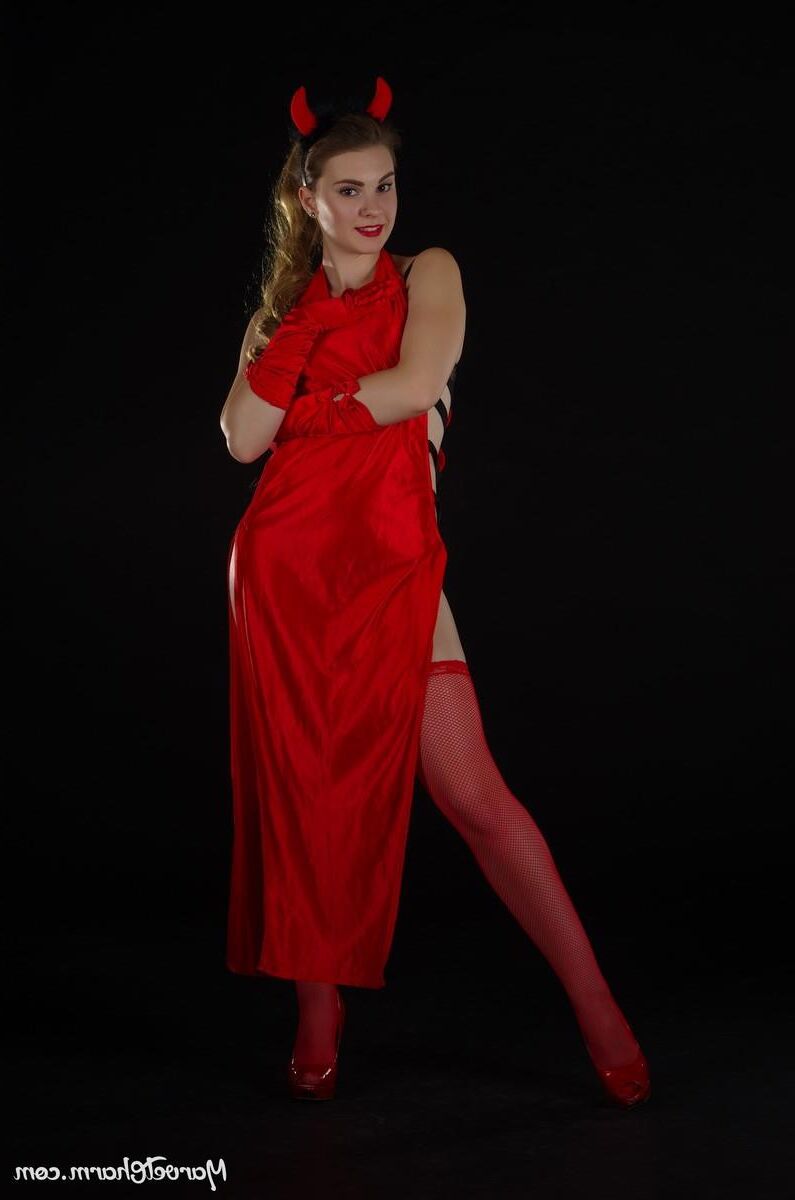 Marvelous Monica devilish red witch too hot to keep her dress 