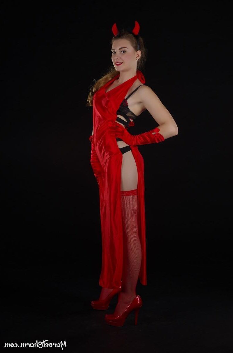 Marvelous Monica devilish red witch too hot to keep her dress 