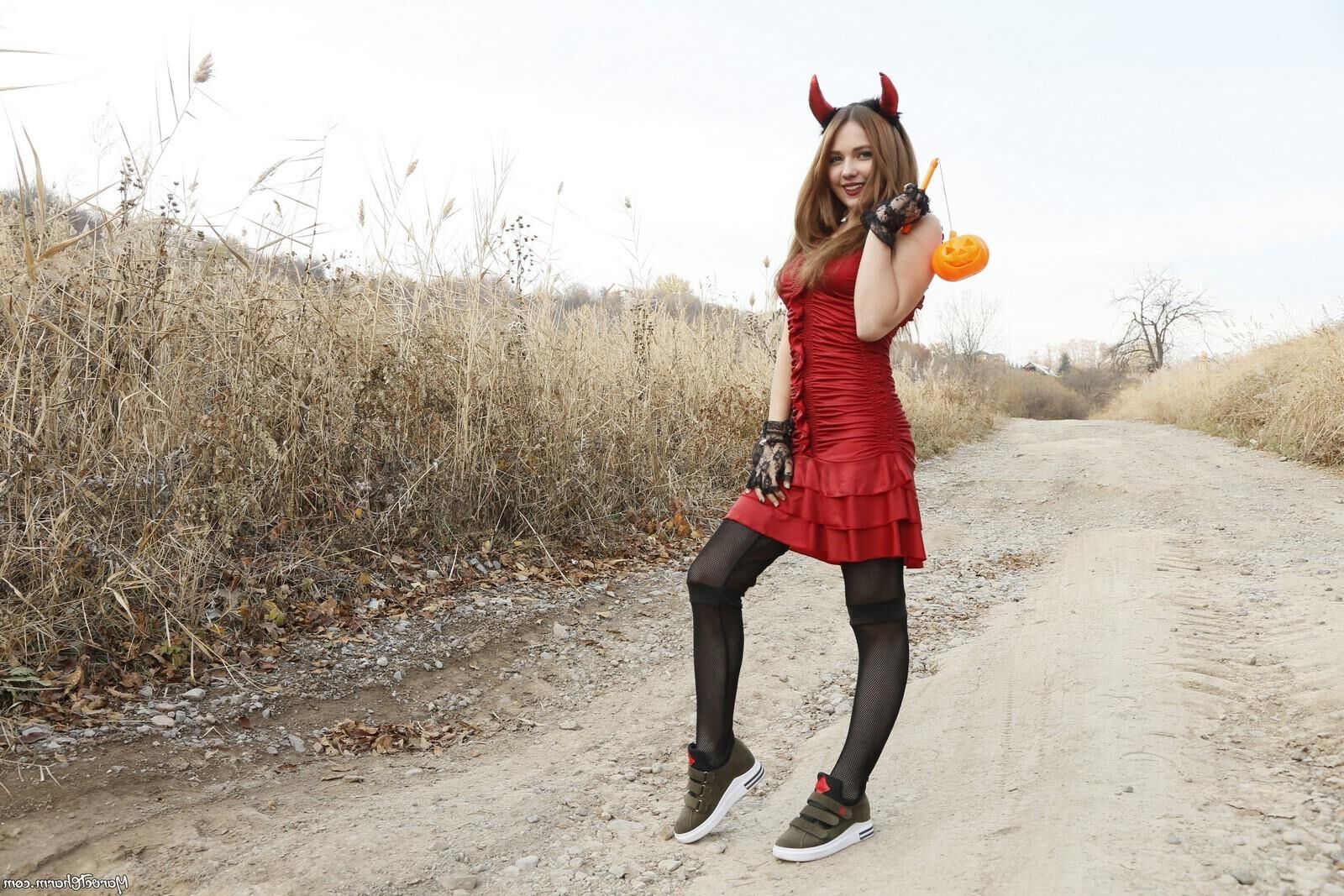 Marvelous Mila trick or treat or more with the devilish blond