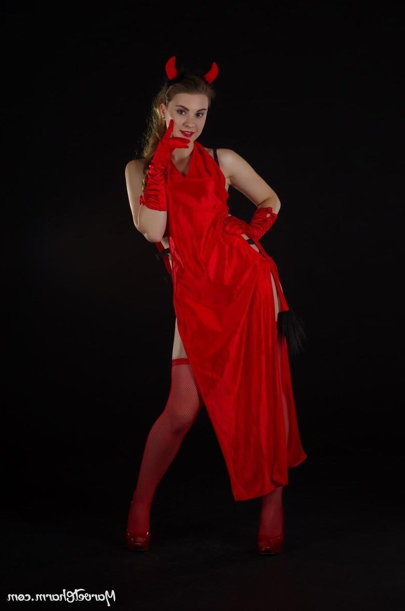 Marvelous Monica devilish red witch too hot to keep her dress 