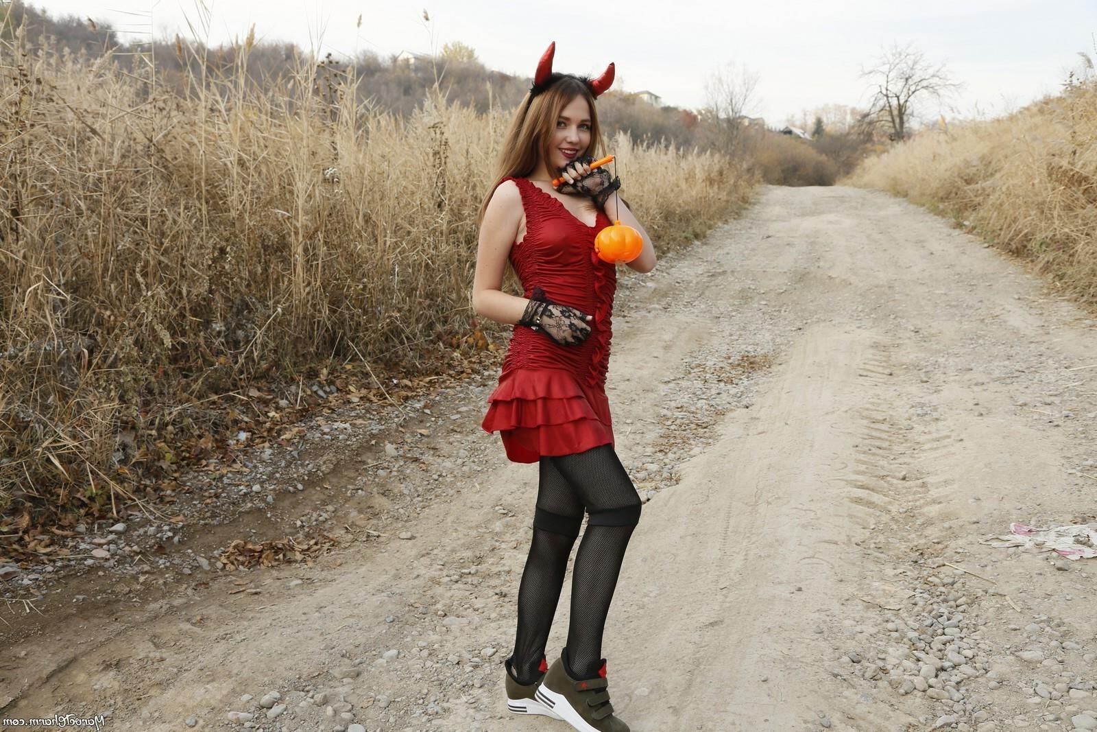 Marvelous Mila trick or treat or more with the devilish blond