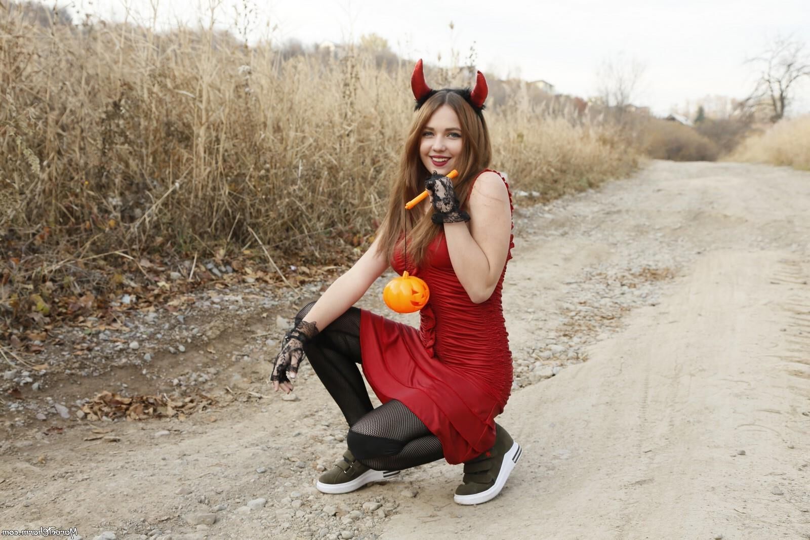 Marvelous Mila trick or treat or more with the devilish blond