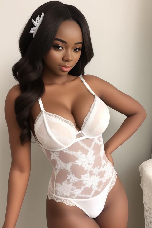 AI Ebony en lingerie blanche