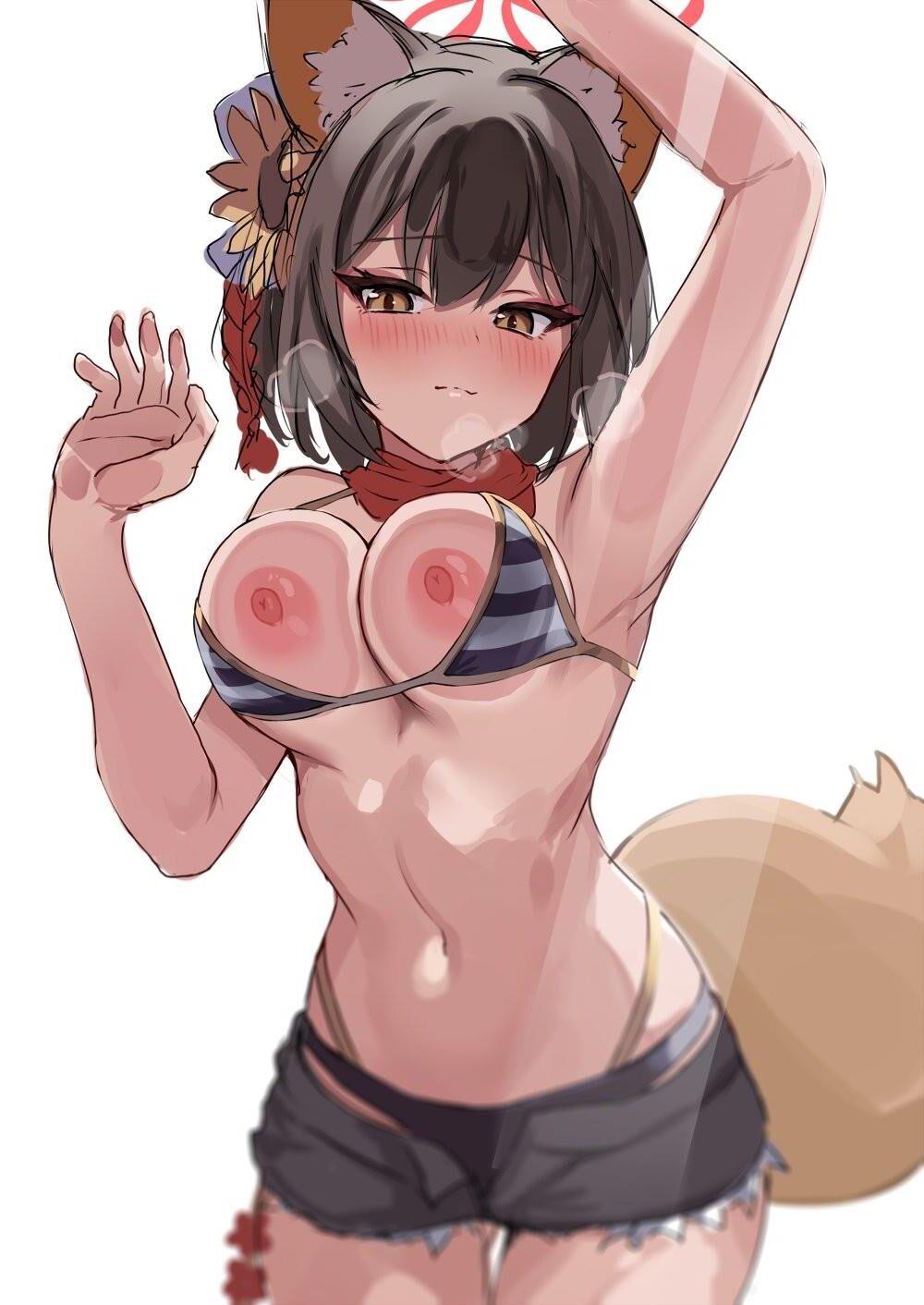 ガラスに向かう変態乳房