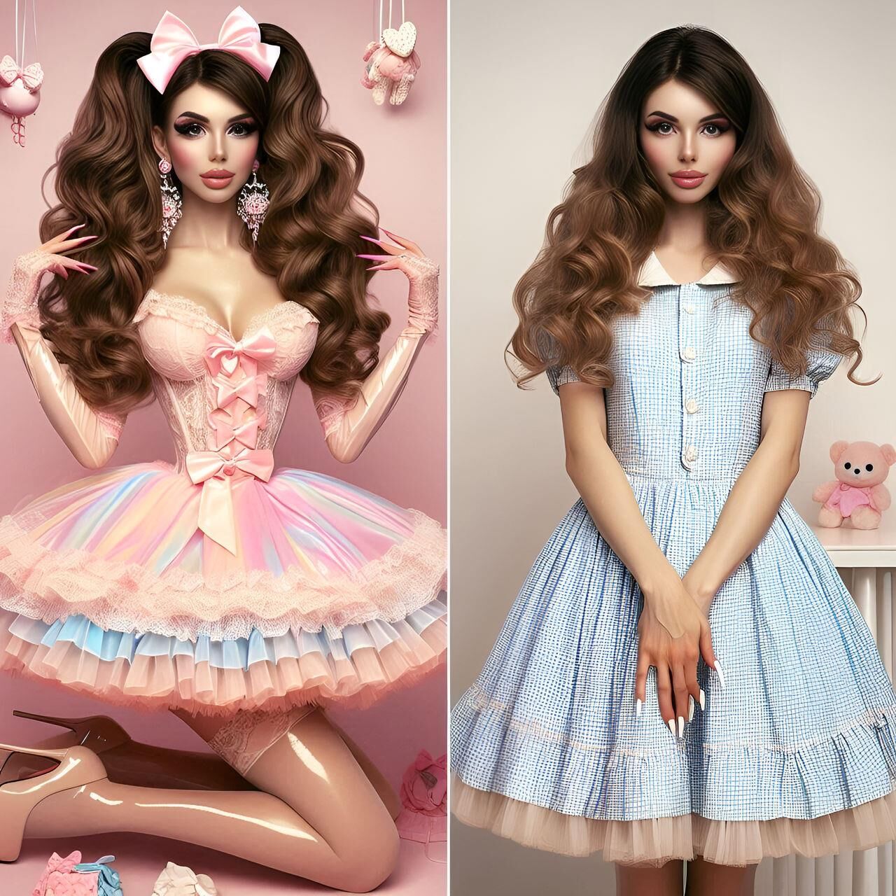 ULTRA FEM AI ART Slutty made up dolls