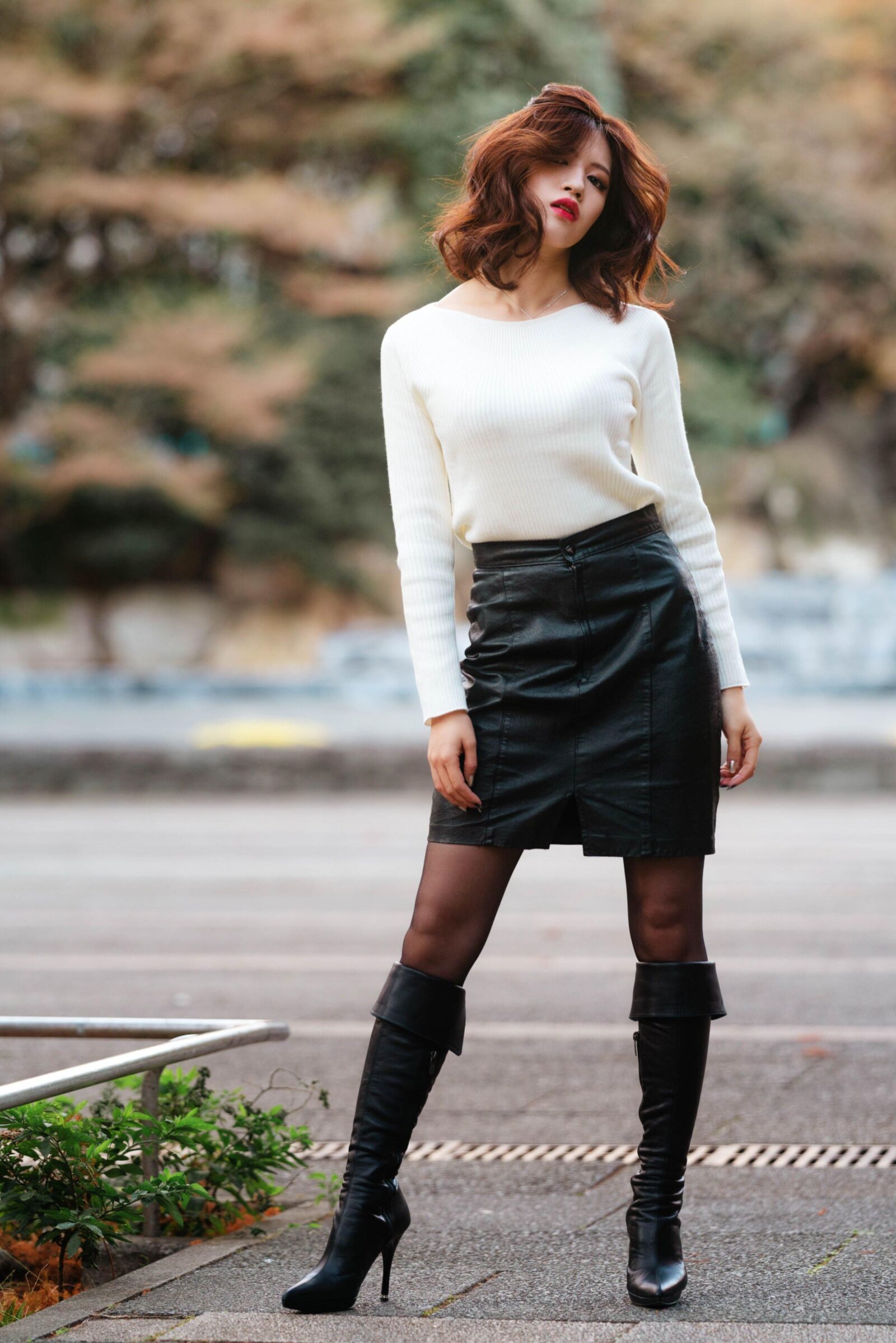 Asiático, falta, nylons