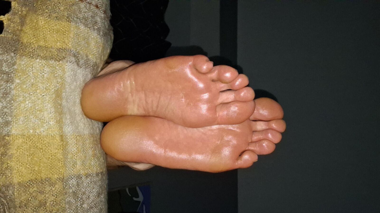 My big, oiled soles in your face 