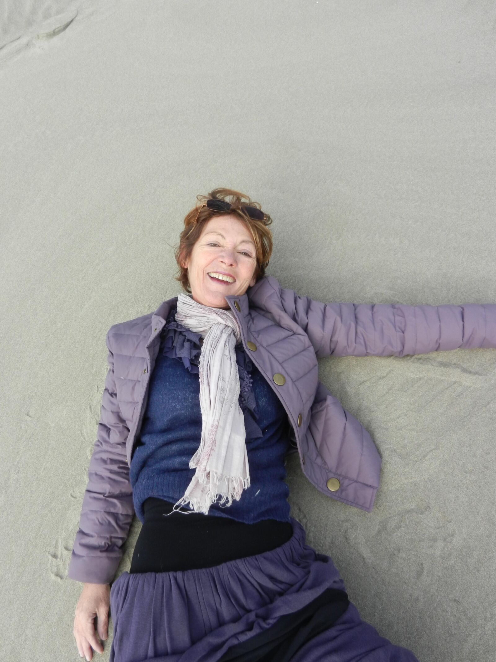 Old granny Annie on a beach in winter HD