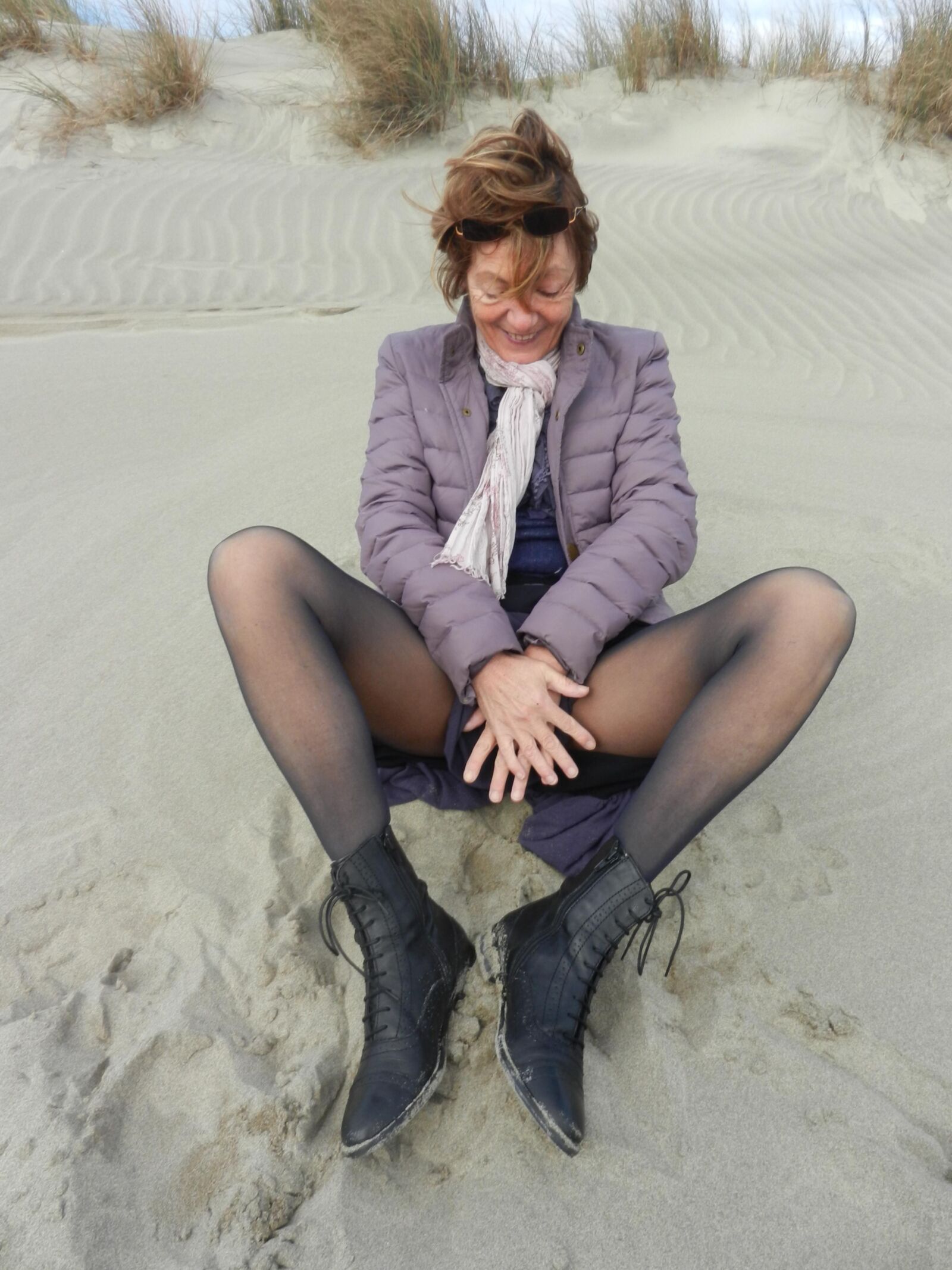 Old granny Annie on a beach in winter HD