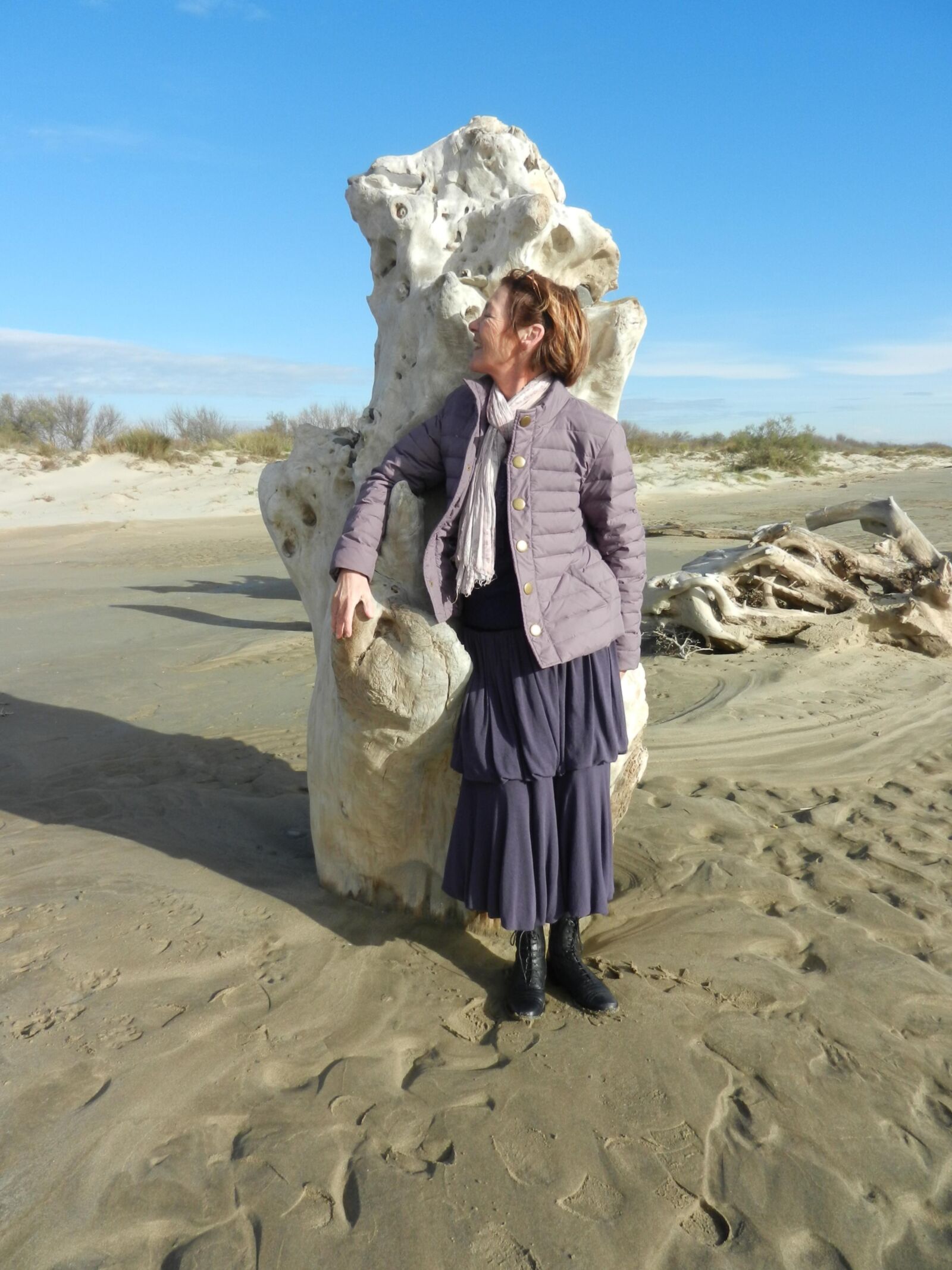 Old granny Annie on a beach in winter HD