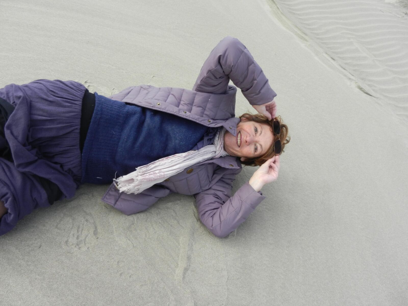 Old granny Annie on a beach in winter HD