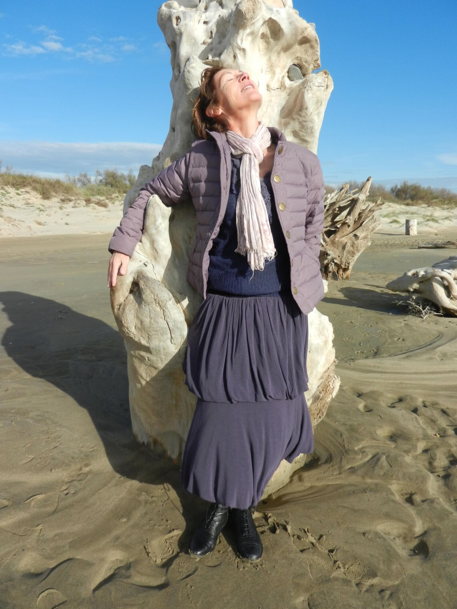 Old granny Annie on a beach in winter HD