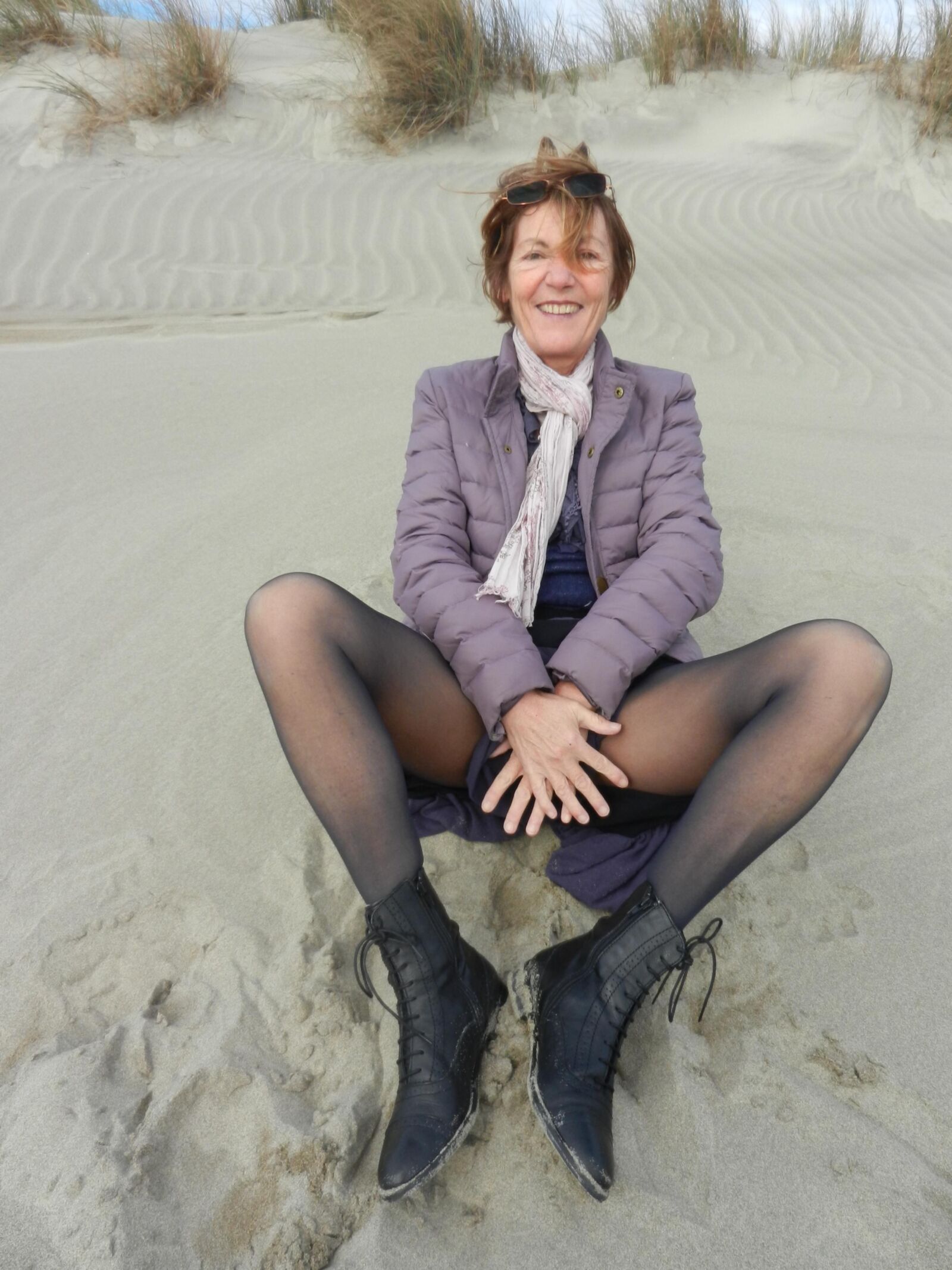 Old granny Annie on a beach in winter HD