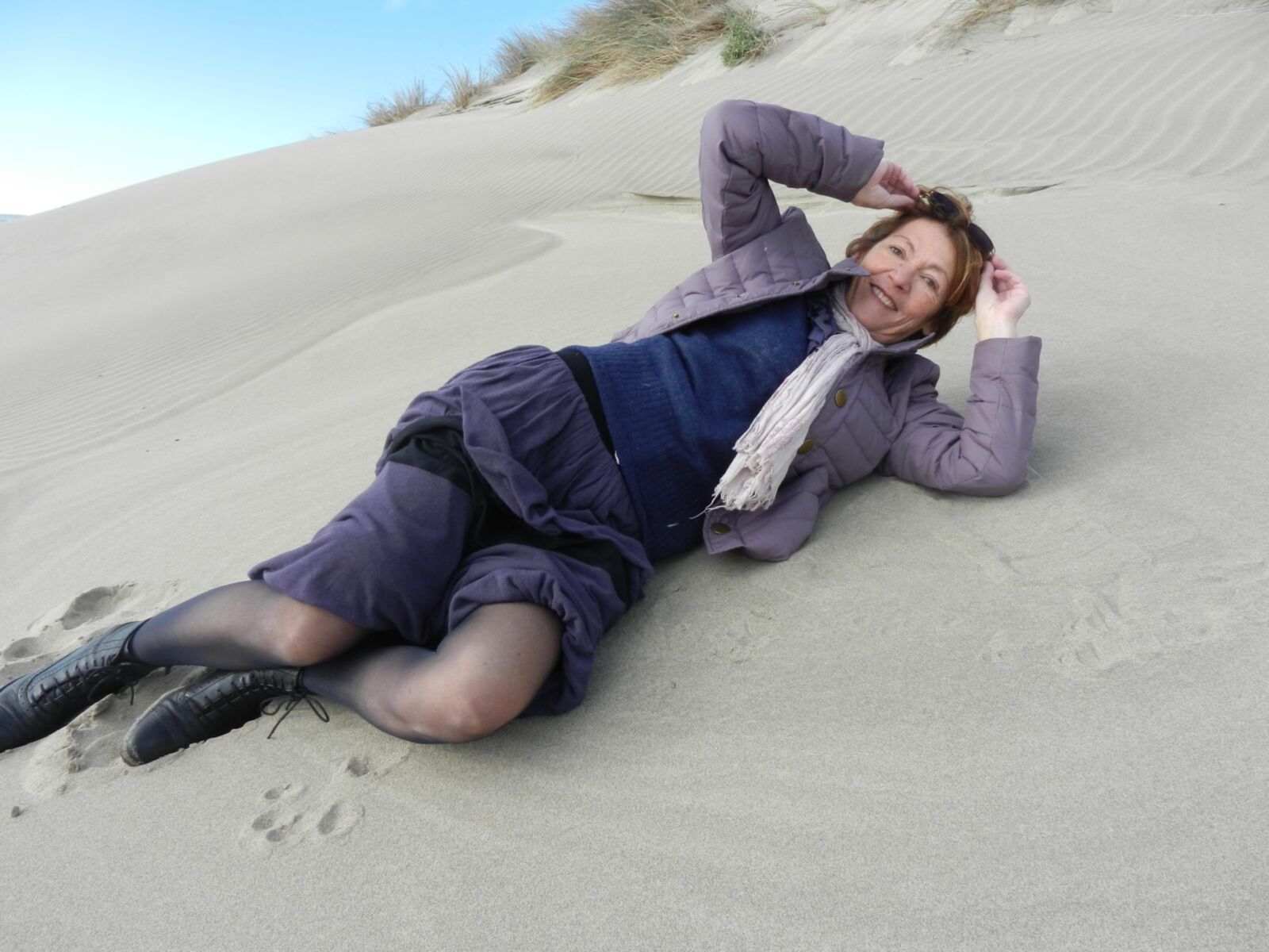 Old granny Annie on a beach in winter HD
