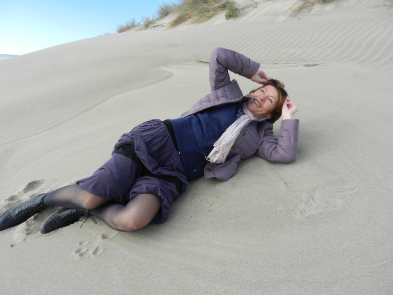 Old granny Annie on a beach in winter HD