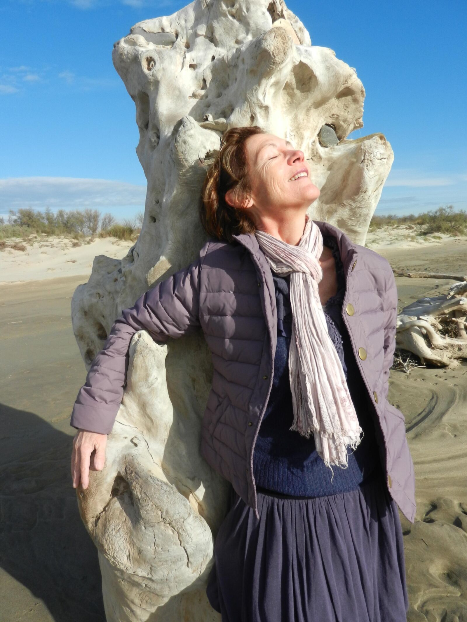 Old granny Annie on a beach in winter HD