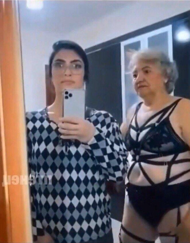 Granny with her granddaughter make funny pics