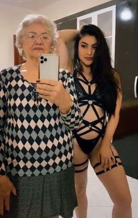 Granny with her granddaughter make funny pics
