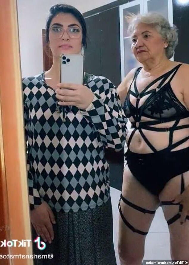 Granny with her granddaughter make funny pics