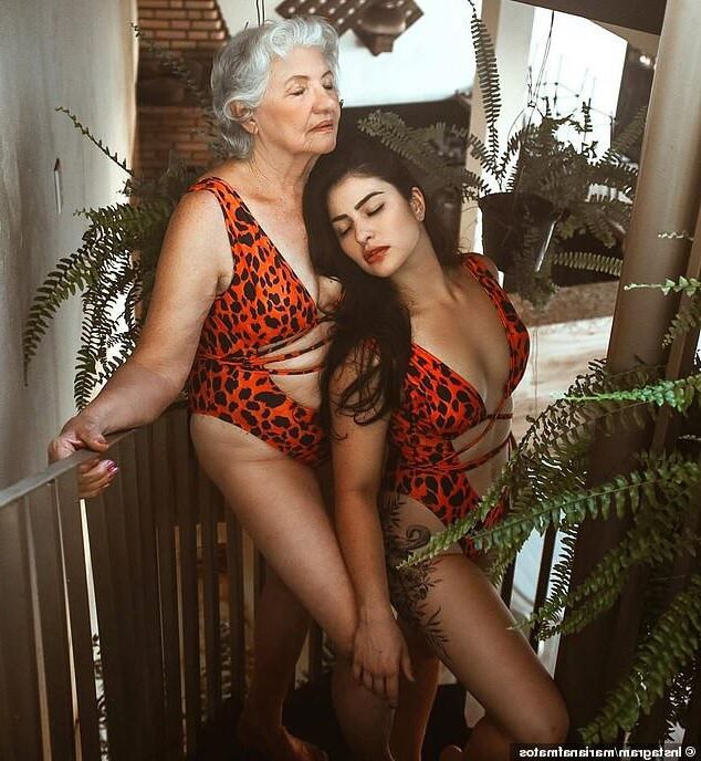 Granny with her granddaughter make funny pics
