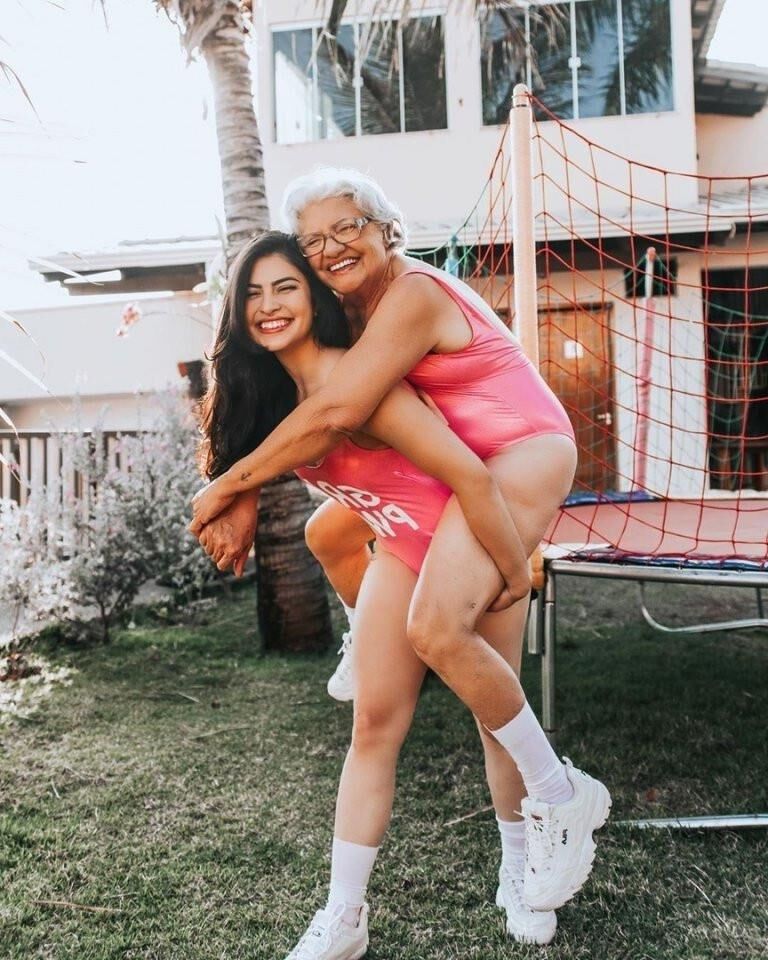 Granny with her granddaughter make funny pics