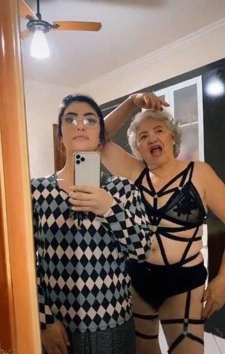 Granny with her granddaughter make funny pics