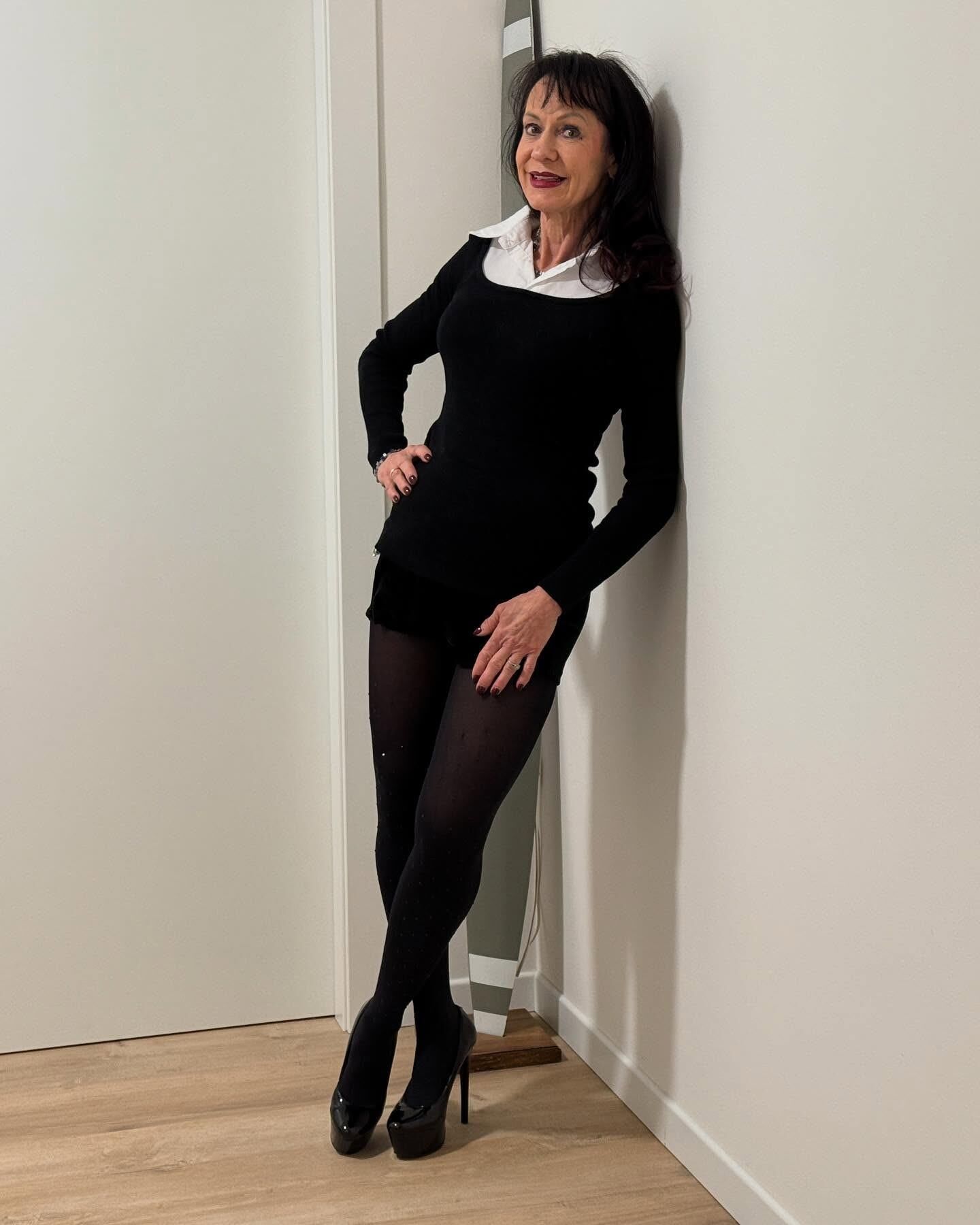 Milf, maduro, falta, nylons