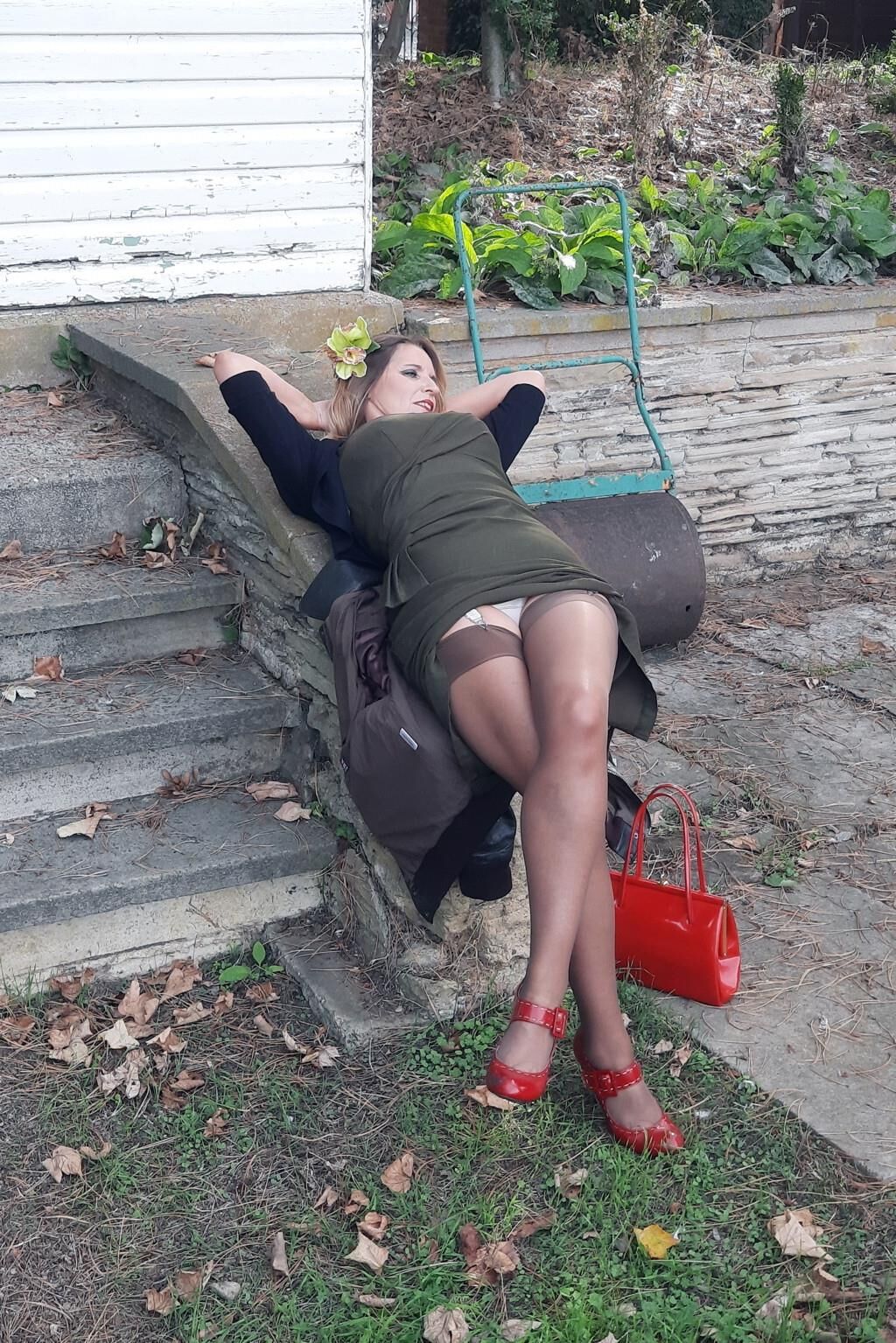 Milf, maduro, falta, nylons