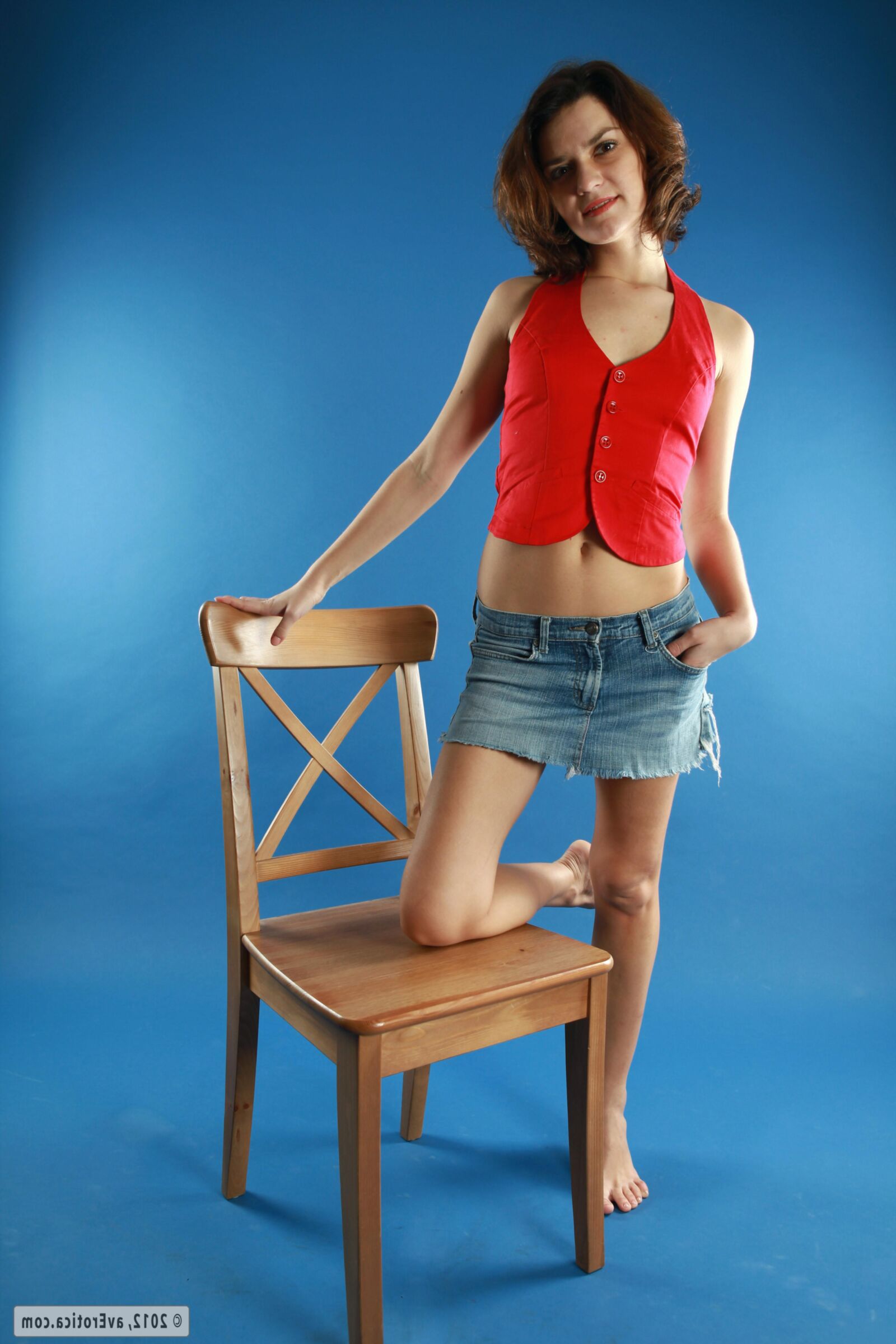 Red Vest Denim Skirt