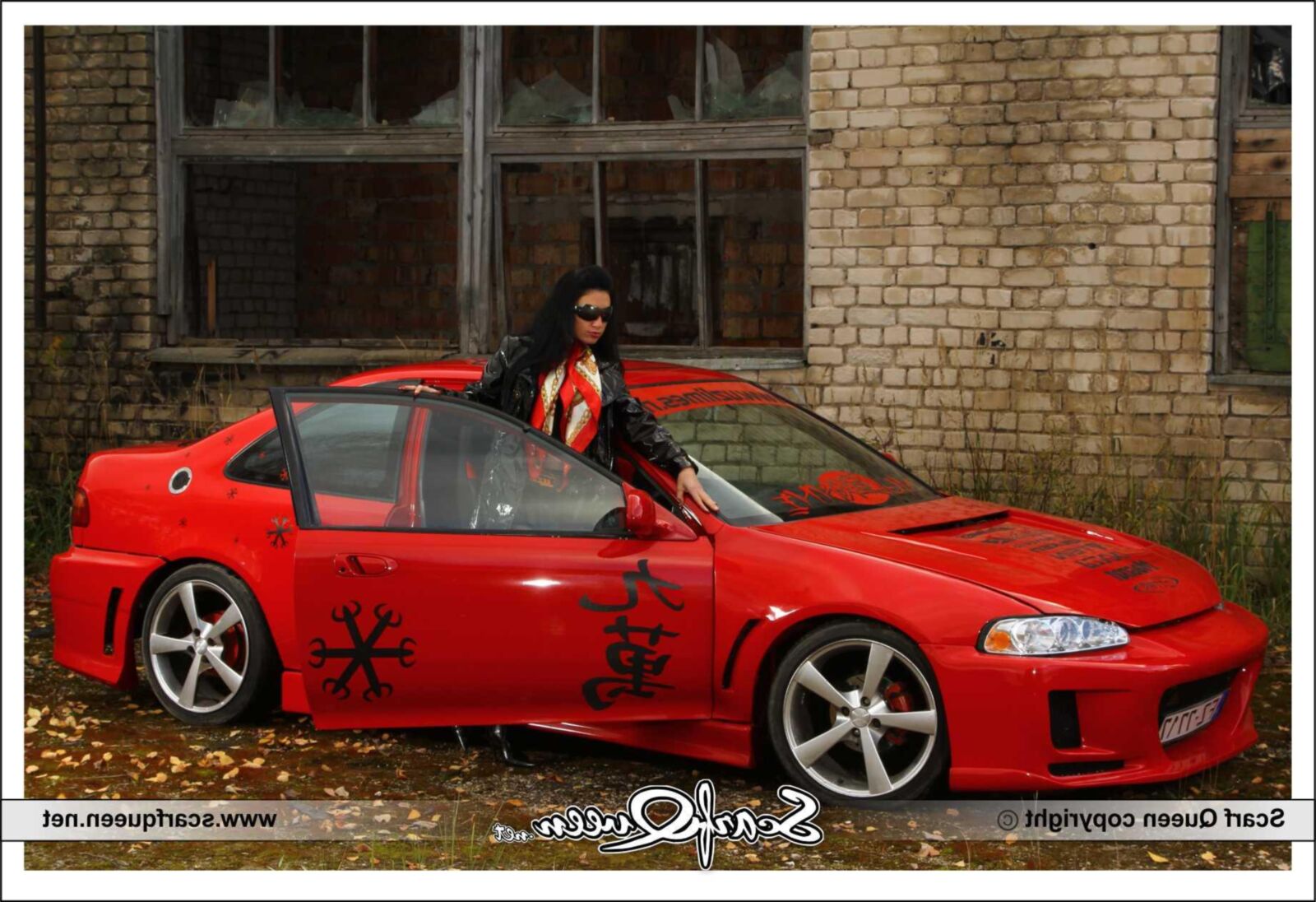 Scarf and sports car