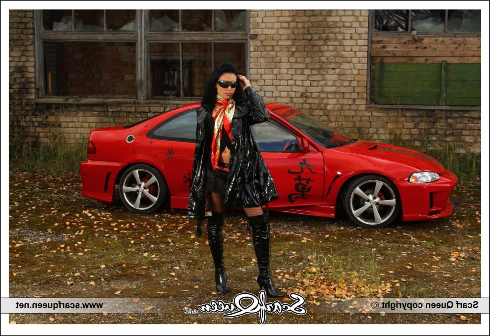 Scarf and sports car