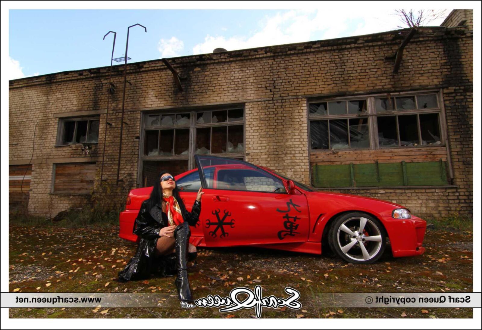 Scarf and sports car