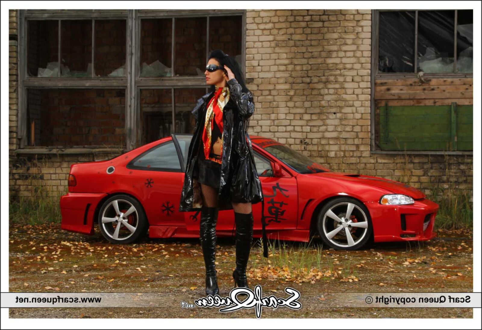Scarf and sports car