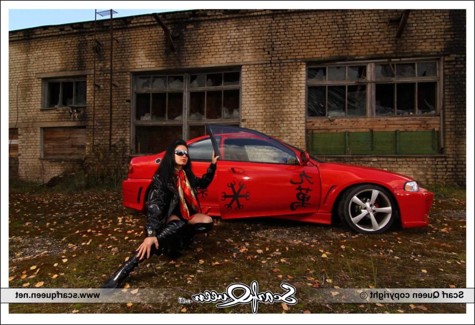 Scarf and sports car