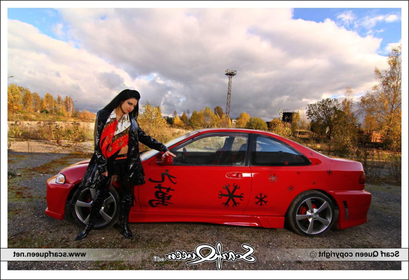 Scarf and sports car