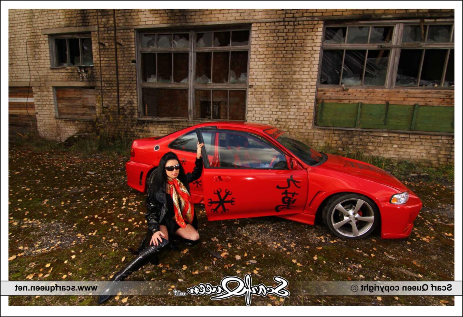 Scarf and sports car