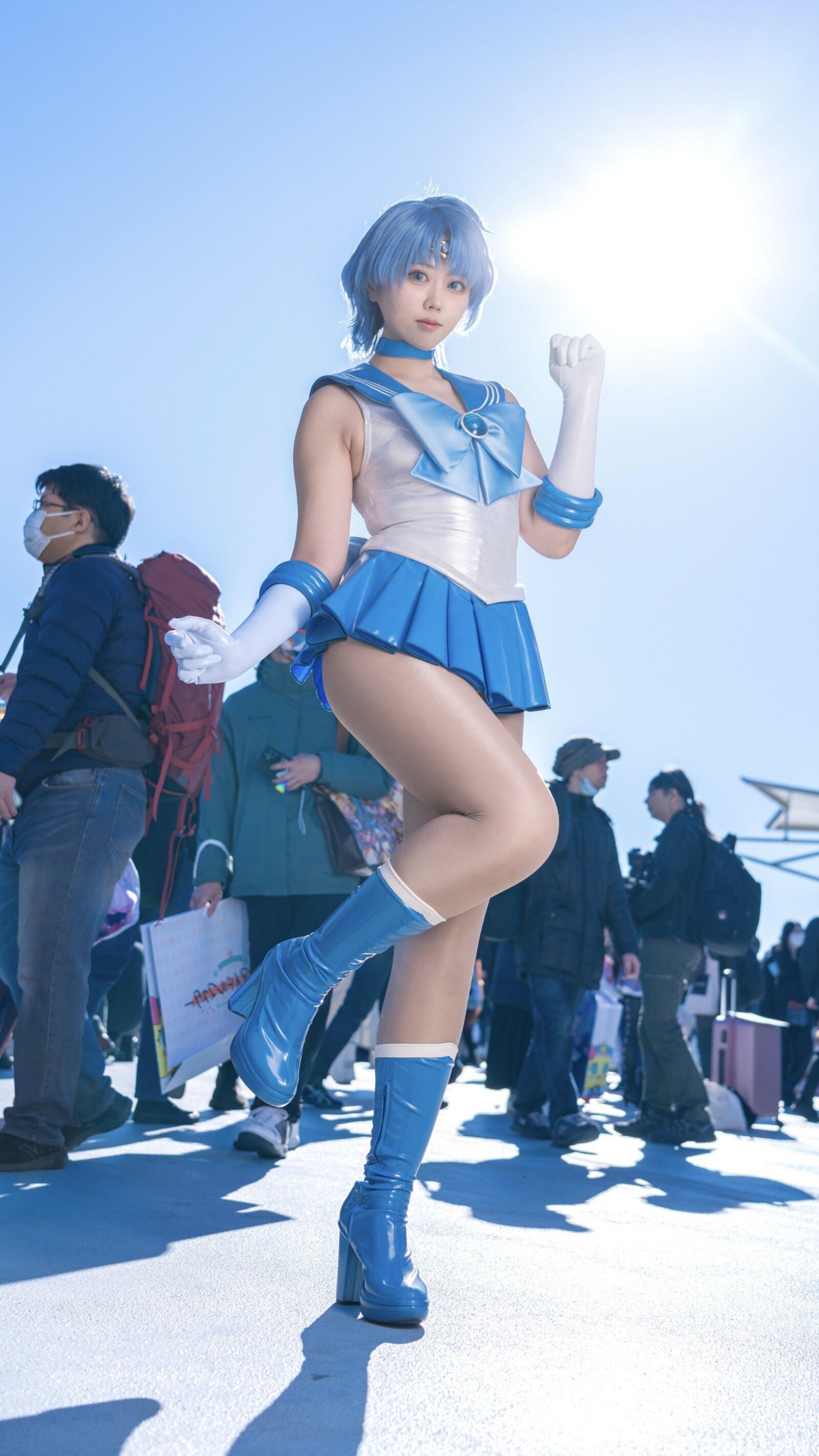 Asiático, falta, nylons