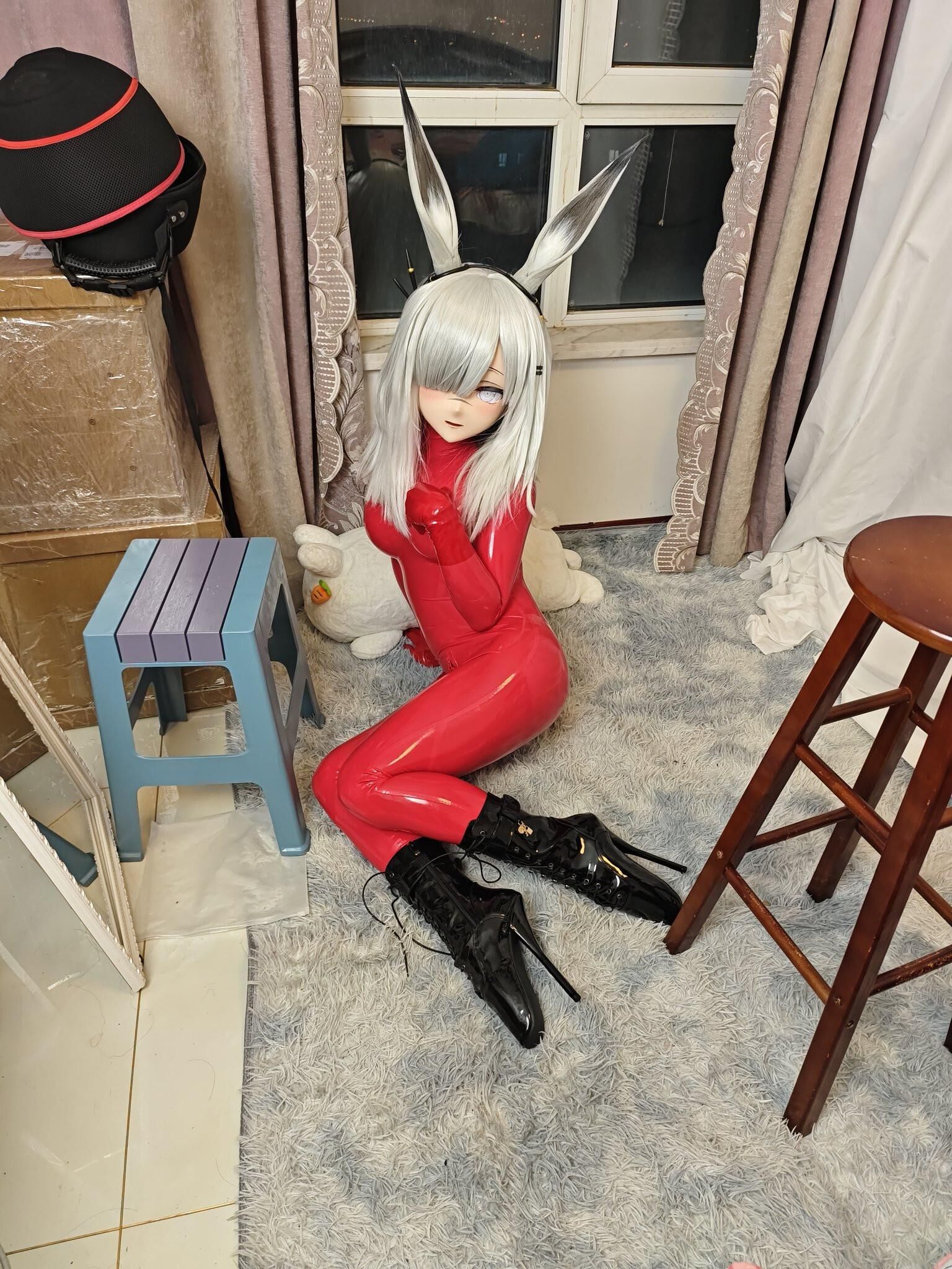 Asiático, falta, nylons